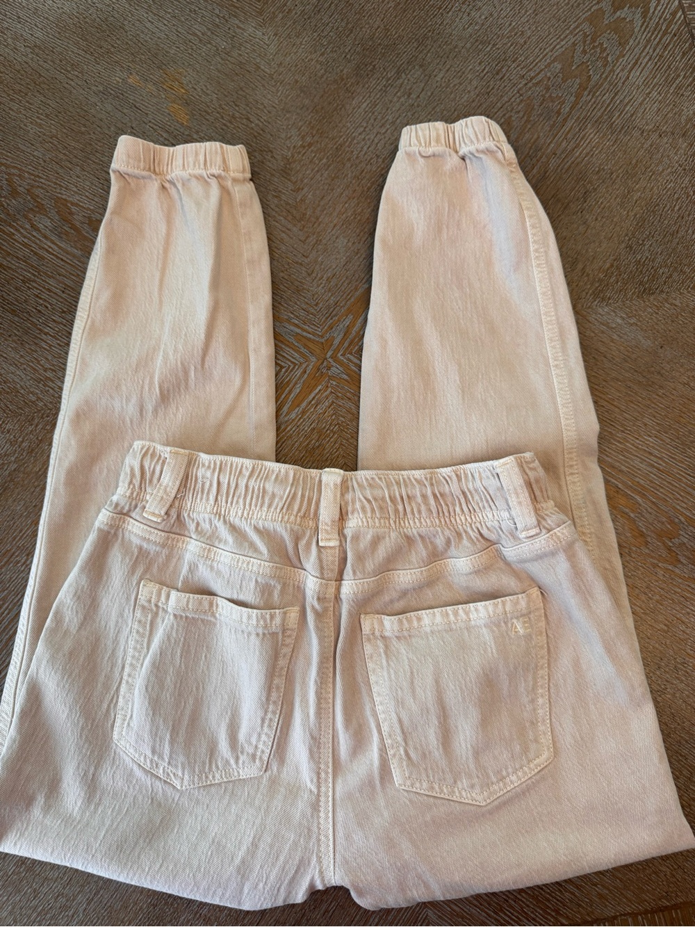 American Eagle Beige Jogger Denim Pants Sz 00 Drawstring Waist 28” Inseam 27” - Picture 7 of 7